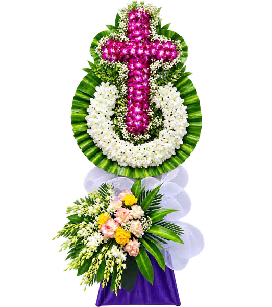 Kệ Hoa Viếng Hình Thánh Giá Tím Hồng (Vừa) – Mẫu 1407