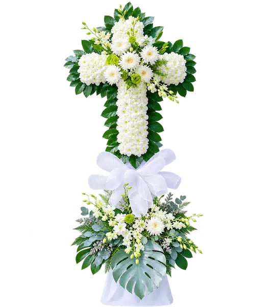 Kệ Hoa Viếng Hình Thánh Giá Trắng Xanh (Vừa) – Mẫu 1400