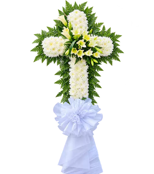 Kệ Hoa Viếng Hình Thánh Giá Trắng Xanh (Vừa) – Mẫu 1403