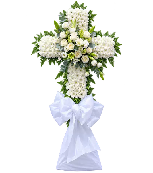 Kệ Hoa Viếng Hình Thánh Giá Trắng Xanh (Vừa) – Mẫu 1404