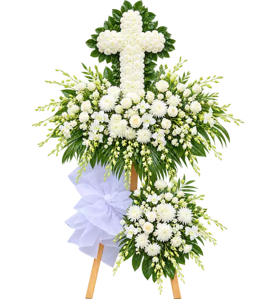 Kệ Hoa Viếng Hình Thánh Giá Trắng Xanh (Vừa) – Mẫu 1405