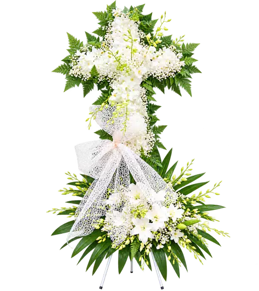 Kệ Hoa Viếng Hình Thánh Giá Trắng Xanh (Vừa) – Mẫu 1408