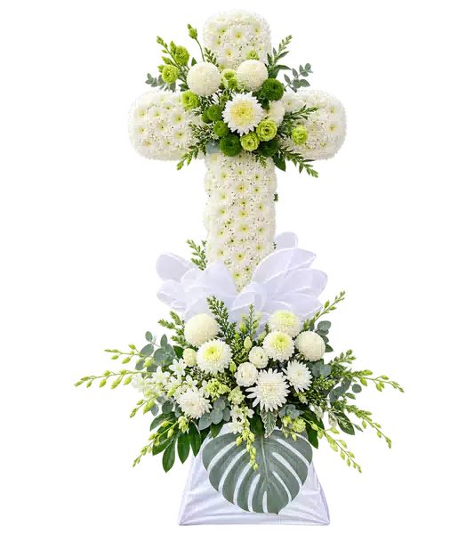 Kệ Hoa Viếng Hình Thánh Giá Trắng Xanh (Vừa) – Mẫu 1394