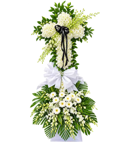 Kệ Hoa Viếng Hình Thánh Giá Trắng Xanh (Vừa) – Mẫu 1395