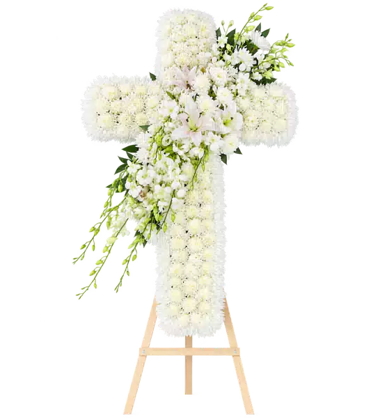 Kệ Hoa Viếng Hình Thánh Giá Trắng Xanh (Vừa) – Mẫu 1397