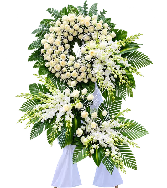 Kệ Hoa Viếng Lan Trắng Ba Cụm (Tiêu chuẩn) – Mẫu 1280