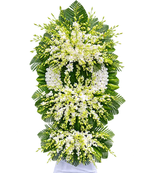 Kệ Hoa Viếng Lan Trắng Ba Cụm (Tiêu chuẩn) – Mẫu 1205