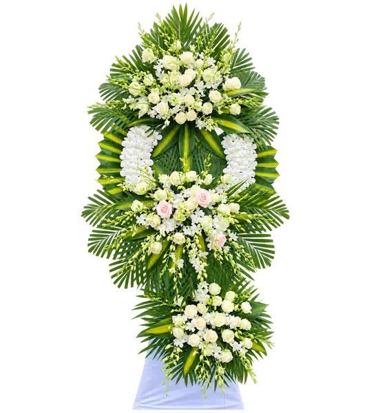 Kệ Hoa Viếng Lan Trắng Hồng Trắng Ba Tầng (Tiêu chuẩn) – Mẫu 1216