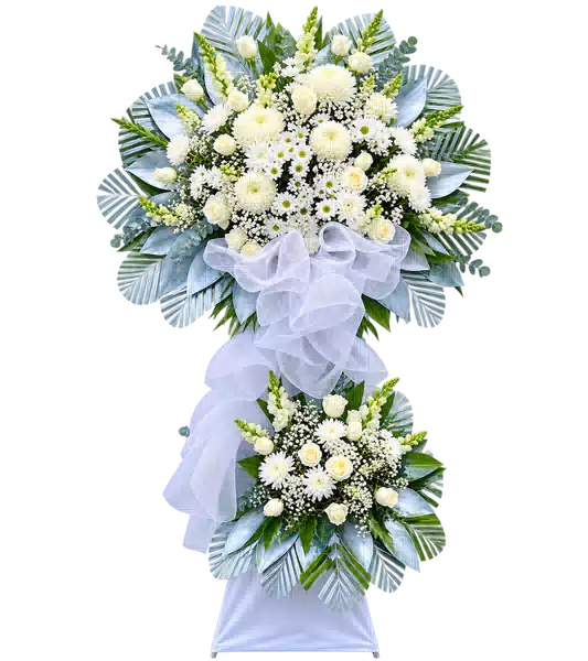 Kệ Hoa Viếng Trắng Xanh Ánh Bạc Hai Tầng