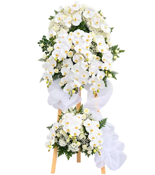 Kệ Hoa Viếng Lan Trắng Hai Tầng Sang Trọng