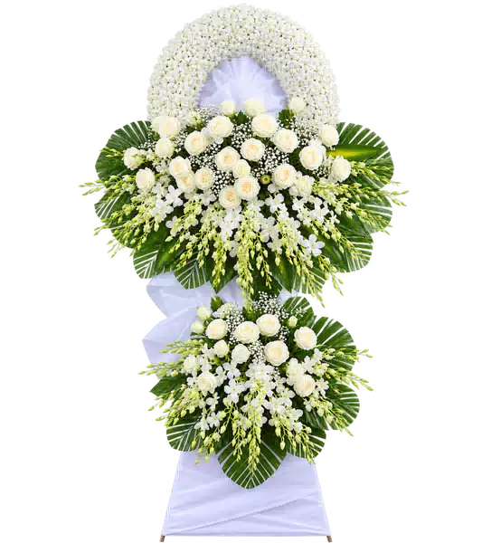 Kệ Hoa Viếng Trắng Xanh Vòng Tròn Hai Tầng