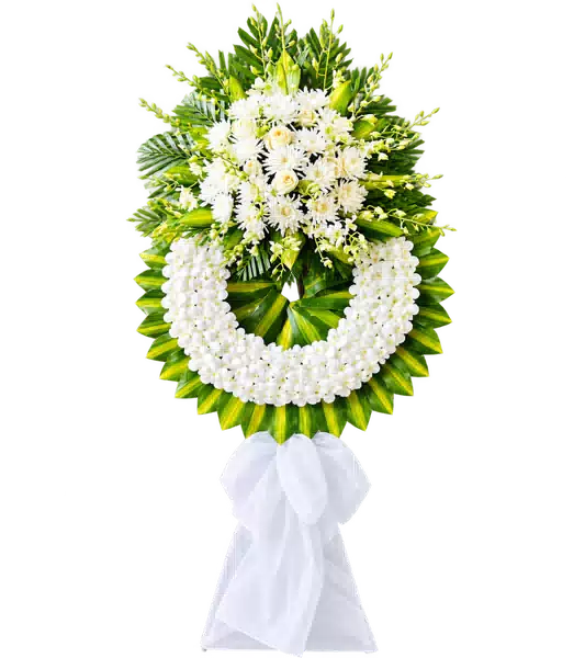 Vòng Hoa Viếng Lan Trắng Dáng Oval