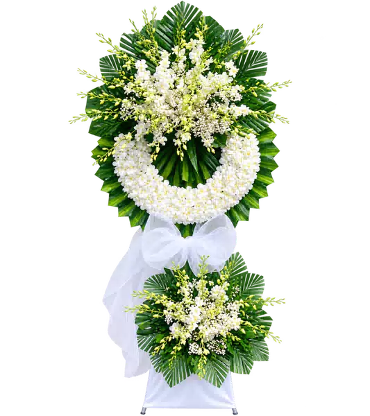 Vòng Hoa Viếng Lan Trắng Hai Cụm (Tiêu chuẩn) – Mẫu 1283