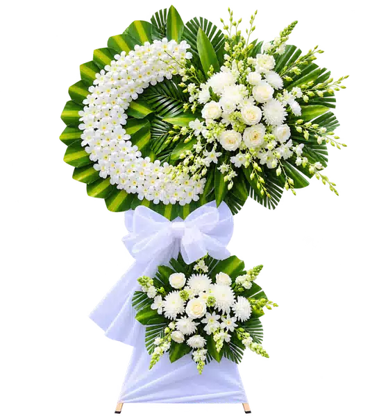 Vòng Hoa Viếng Trắng Xanh Hai Tầng Cân Đối